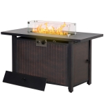 Outsunny 43" Outdoor Propane Gas Fire Pit Table, Wicker Patio Gas Firepit w/ Glass Wind Guard, 50,000 BTU CSA Certified Bronze