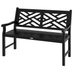 Outsunny Outdoor Garden Bench, Wooden Frame Patio Bench with Geometric Pattern, 43.25 Inch Weatherproof 2-Person Love Seat for Garden, Lawn, Porch, Yard, Work Entryway, Black