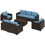 Outsunny Patio Furniture Set, Cushions, Sofa, Loveseat, Storage Table, Blue