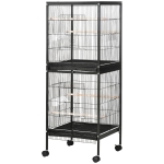 PawHut 55" 2 In 1 Bird Cage Aviary Parakeet House for finches, budgies with Wheels, Black