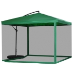 Outsunny Offset Patio Umbrella with Net and Umbrella Base, Adjustable Cantilever Canopy with Cross Base, Weight Plates and 8 Ribs for Backyard, Poolside, Garden, Green