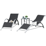 Outsunny 3 Pieces Outdoor Lounge Chair Set, 2 S-Shaped Lawn Chairs and a Glass Table for Patio, Yard, Black