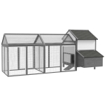 PawHut 100" Chicken Coop Poultry Cage with Double Run, Nesting Box, Gray