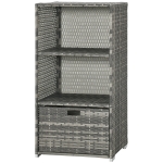 Outsunny Outdoor Storage Cabinet, Patio Storage Box Rack Rattan Wicker Pool Towel Valet Organizer Poolside Garden Lawn Bathroom Furniture Shelf w/ Shelf Drawer, Mixed Grey