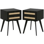 HOMCOM Boho Night Stands Set of 2, Bedside Tables with 2 Rattan Drawers, Square End Tables for Bedroom, Living Room