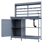 Outsunny Wooden Potting Bench with Storage, Sink, Water Tap for Backyard, Patio, Balcony, Gray