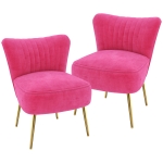 HOMCOM Velvet Lounge Chairs Set of 2, Modern Accent Chairs for Living Room with Gold Steel Legs and Tufting Backrest, Pink