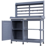 Outsunny Wooden Potting Bench with Storage, Aluminum Tabletop for Backyard, Patio, Balcony, Gray