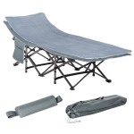 Outsunny Folding Camping Cot with Mattress & Pillow, Double Layer Oxford Heavy Duty Sleeping Cot with Carry Bag Dark Grey