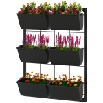 Outsunny 3-Tier Hanging Planter with 6 Pots for Indoor and Outdoor Use, Wall Planter, Self Draining & Wall Mounted, Black