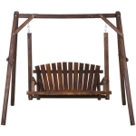 Outsunny Freestanding 6.5' Wooden Loveseat Traditional Farmhouse Style Log Swing Carbonized