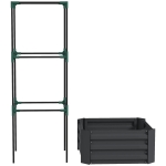 Outsunny Galvanized Planter Box, Outdoor Raised Garden Bed with 3-Tier Trellis Tomato Cage for Climbing Vines, Vegetables, Grey