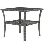 Outsunny 20" Patio Wicker Coffee Table, Outdoor PE Rattan Two-tier Side Table with Glass Top, for Patio, Garden, Balcony, Mixed Grey