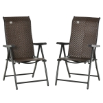Outsunny 2PCs Outdoor Wicker Folding Chairs with Adjustable Backrest, Brown