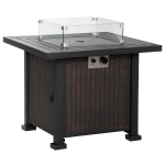 Outsunny 32" Propane Gas Fire Pit Table, 50,000 BTU Square Patio Table with Fire Pit, Wind Guard, Lid, CSA Certified, Black