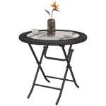 Outsunny Folding Round Tempered Glass Metal Table with Edging, Black