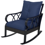 Outsunny Outdoor Wicker Rocking Chair with Padded Cushions, Aluminum Furniture, Rattan Porch Rocker Chair w/ Armrest, Navy Blue