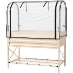Outsunny Raised Garden Bed with Legs and Cover, Metal Elevated Planter Box with Bottom Shelf and Liner for Vegetables, Cream