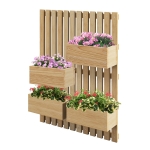 Outsunny 4 Box Raised Garden Bed w/ Trellis for Climbing Plants, Wall-Mounted Wood Planters w/ Drainage Holes, Natural