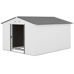 Outsunny 11' x 9' Metal Storage Shed Garden Tool House with Double Sliding Doors, 4 Air Vents for Backyard, Patio, Silver