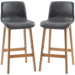 HOMCOM Modern Bar Stools Set of 2, Counter Height Bar Chair with PU Leather Wooden Frame Padding Seats for Dining Room Home Bar, Grey