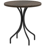 Outsunny 26" Round Patio Table, Outdoor Side Table with Steel Frame and Slat Tabletop for Garden, Backyard, Distressed Brown