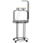 PawHut Parrot Stand Large Bird Perch Stand with Toy Hook & 3 Ladders, Parrot Perch, Bird Wooden Stand, Gray