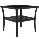 Outsunny 20" Patio Wicker Coffee Table, Outdoor PE Rattan Two-tier Side Table with Glass Top, for Patio, Garden, Balcony, Black