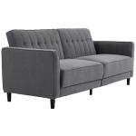 HOMCOM Convertible Bed with Couch, Button Tufted Fabric Sofa Bed with Adjustable Back for Living Room, Charcoal Grey