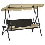 Outsunny Outdoor 3-Seat Porch Swing with Canopy, Rattan Seat, Removable Cushion, Pillows and Steel Frame