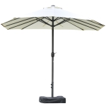 Outsunny 15' Outdoor Patio Umbrella with Twin Canopy Sunshade Steel Table Umbrella w/ Lift Crank, Cross base, Sandbag, Beige