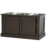 PawHut Elevated Dog Bowls with Storage, Two Stainless Steel Bowls for Large Dogs, Coffee