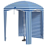 Outsunny 5.8' x 5.8' Cabana Umbrella with Walls, Vents, Ruffles, Carry Bag, Beach Umbrella, Blue White Stripe