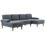 HOMCOM U Shape Couch with Double Chaise Lounge, Modern 4 Seater Sofa with Wooden Legs, Fabric Sofa for Living Room, Dark Grey