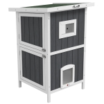 PawHut Outside Cat House Wooden Feral Cat House w/ Weatherproof Roof, Removable Floor, Escape Doors, for 1-2 Cats, Gray