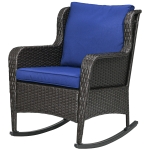 Outsunny Outdoor Wicker Rocking Chair, Rattan Rocker with Cushions, Steel Frame for Patio, Garden, Backyard, Dark Blue