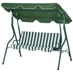 Outsunny Outdoor Porch Swing with Adjustable Canopy, 3-Seater Patio Swing Chair with Cushion, Green