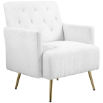 HOMCOM Upholstered Armchair, Modern Sherpa Accent Chair, Tufted Reading Chair for Living Room with Gold Steel Legs, White
