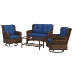 Outsunny 4 Piece Rattan Patio Furniture Set, Conversation Set with Swivel Glider Chairs Table Loveseat for Garden, Patio, Blue