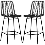 HOMCOM Set of 2 Rattan Barstools Wicker Counter Stools with Steel Legs and Footrest for Dining Room Kitchen Pub Black