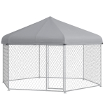 PawHut 13.4' x 11.5' x 8.8' Dog Kennel Outdoor for Medium and Large-Sized Dogs with Waterproof UV Resistant Roof, Silver