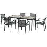 Outsunny 7 Pieces Outdoor Dining Set with 6 Stackable Chairs, Patio Table and Chairs with Plastic Top, Breathable Mesh Seat Back