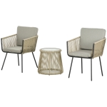 Outsunny 3 Piece Outdoor Patio Bistro Set, Wicker Rattan Furniture with Metal Legs for Garden, Backyard, Coffee and Light Grey