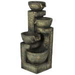 Outsunny Outdoor Fountain Cascading Waterfall with 4-Tier Stone Look Bowls, Adjustable Flow & LED Lights for Patio Garden