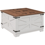 HOMCOM Farmhouse Coffee Table, Square Center Table with Flip-top Lids, Hidden Storage Compartment, White