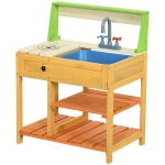 Outsunny Mud Kitchen for Kids Outdoor Kitchen Playset w/ Realistic Kitchen Toys, Faucet Sink Storage Shelves for Ages 3-8 Years
