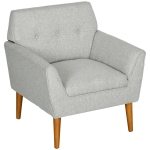 HOMCOM Traditional Accent Chair, Button Tufted Armchair with Wood Legs for Living Room, Bedroom, Light Gray