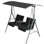 Outsunny 2-Seater Outdoor Porch Swing with Canopy and Table, Patio Swing Chair for Garden, Poolside, Backyard, Black