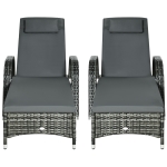 Outsunny 2 Piece Reclining Chaise Lounge Chairs, Outdoor Rattan Sun Longers with Cushion, Wheels for Poolside, Patio, Mixed Gray