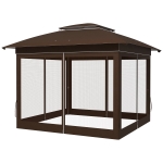 Outsunny 12' x 12' Pop Up Canopy Tent with Netting and Carry Bag, Instant Sun Shelter with 137 sq.ft Shade, Dark Brown